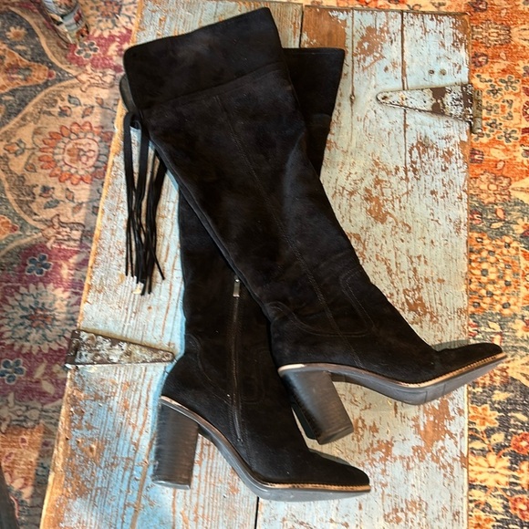 Franco Sarto 'Ellyn' Women's Over The Knee Black Suede Boots MSRP $225 - Picture 1 of 8